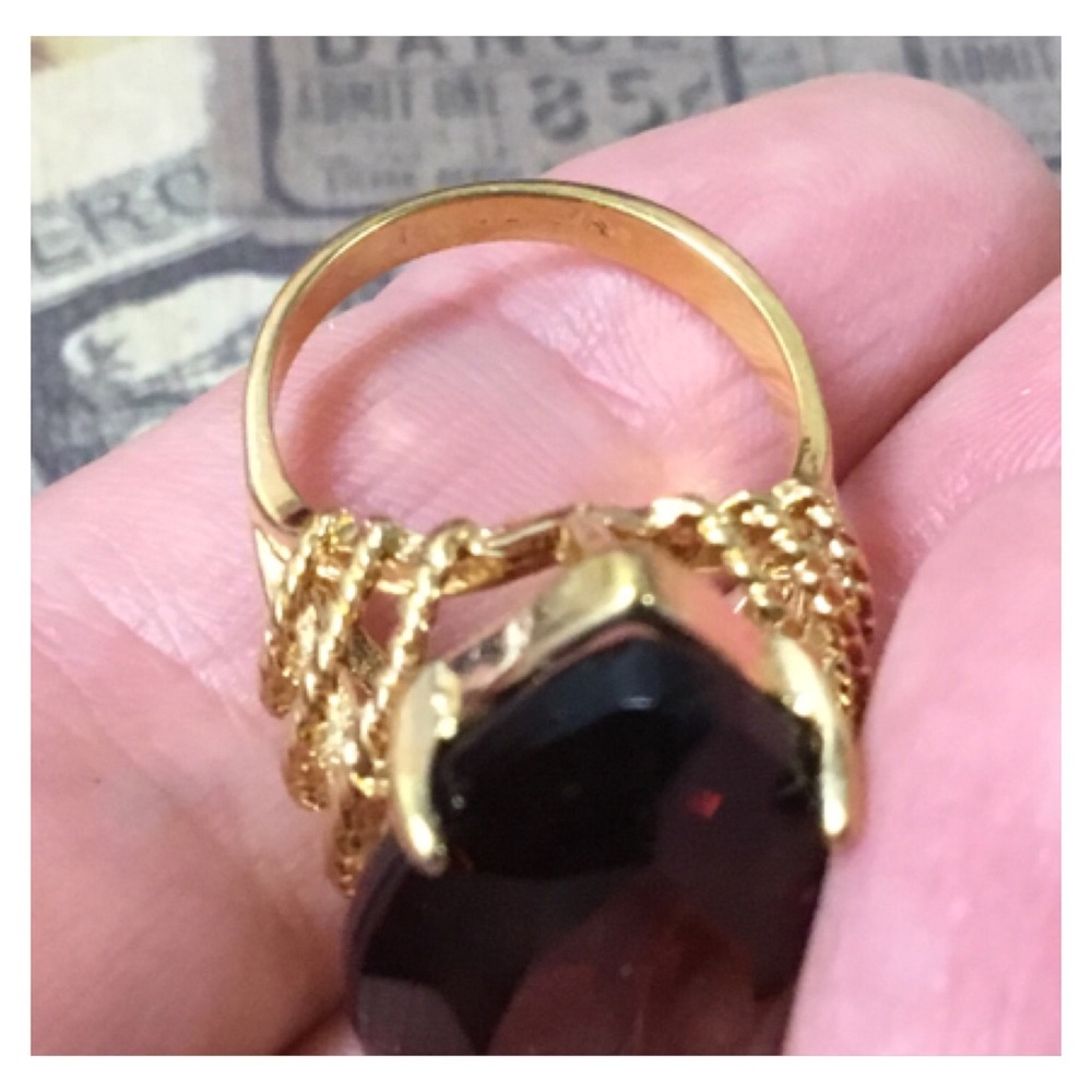 Large Chocolate Gem Gold Statement Ring - image 8